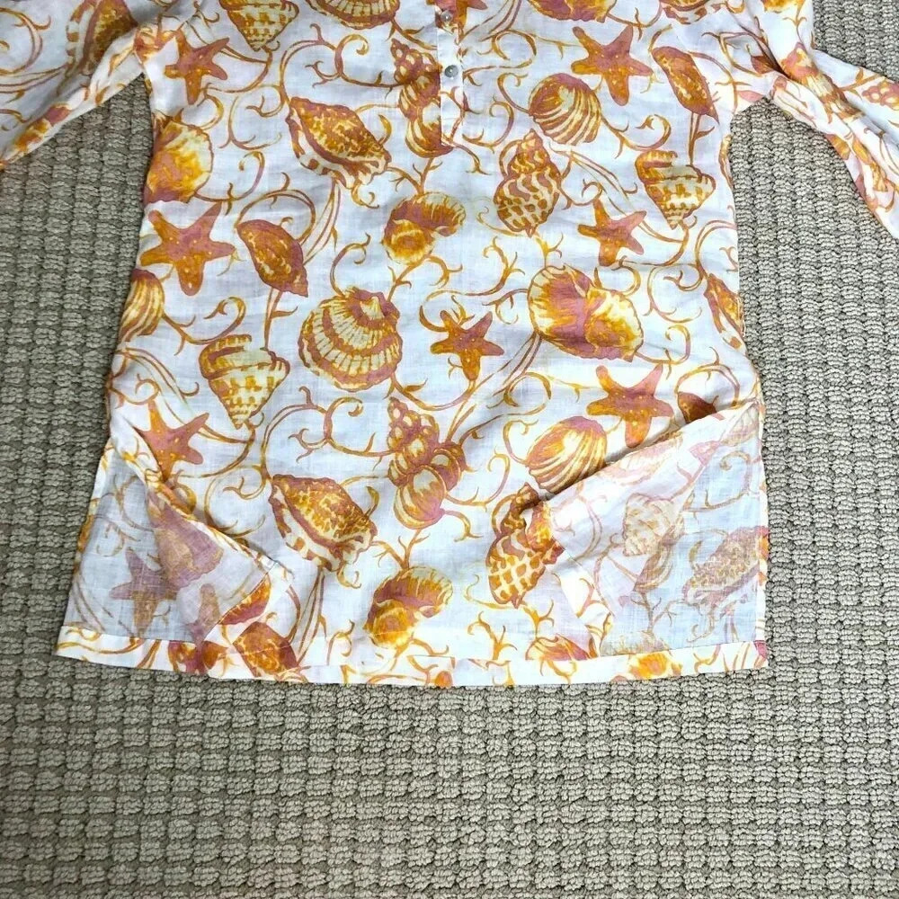 Margaritaville Summery Seashells Design Summery Linen Top, Size M - Picture 7 of 10